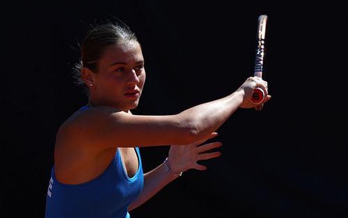 Marta Kostyuk competes at the 2023 Billie Jean King Cup Qualifier - Ukraine v Czech Republic.