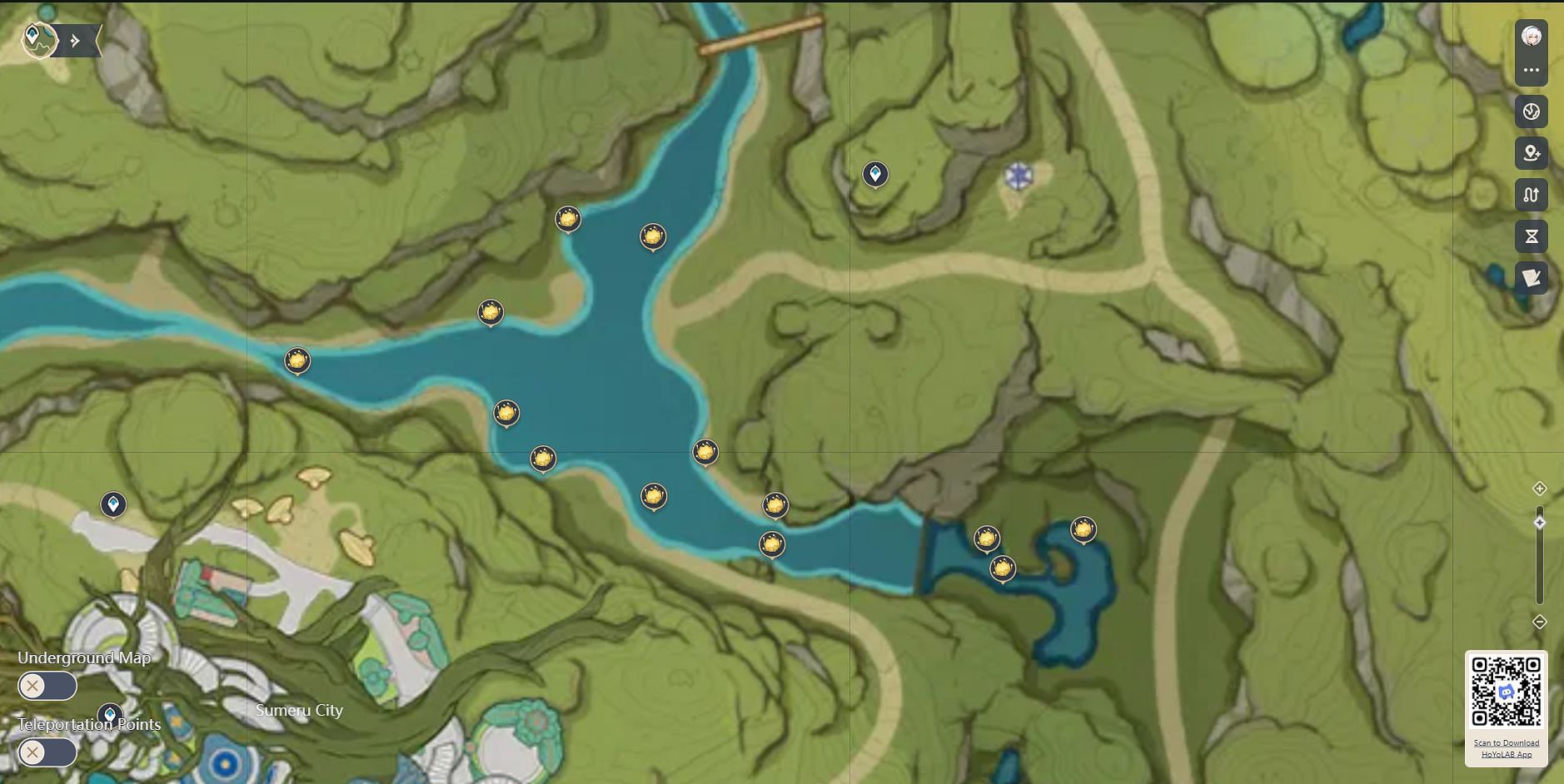 Nilotpala lotus locations near the waterfall (Image via Genshin Impact)