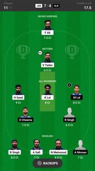 Albano vs Janjua Brescia Dream11 Fantasy suggestion #1 (Head to Head League)