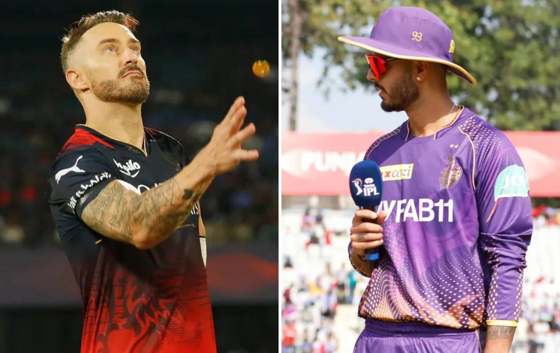 RCB skipper Faf du Plessis (L) and KKR captain Nitish Rana (R). (Pics: IPLT20.com)