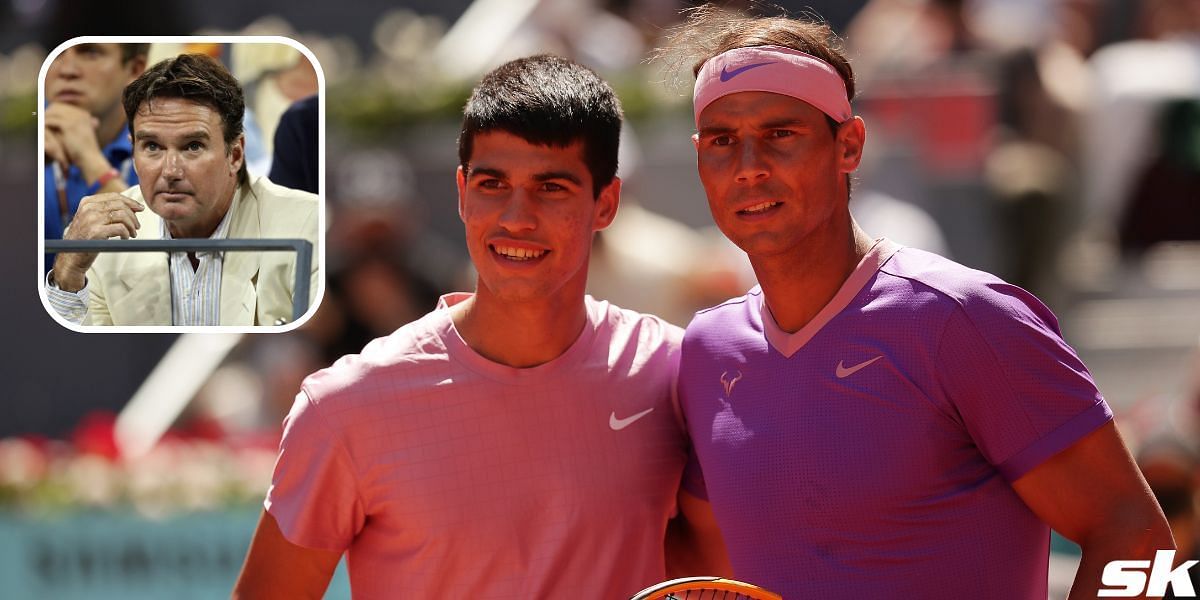 Jimmy Connors (inset), Carlos Alcaraz and Rafael Nadal