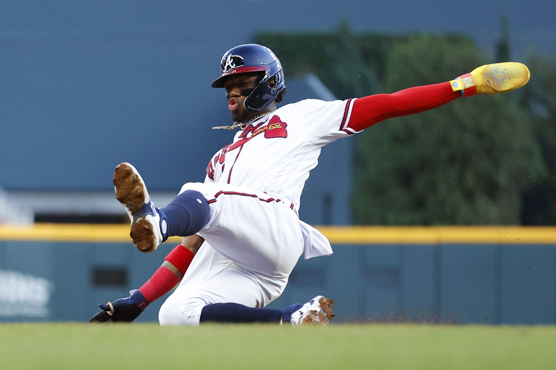 Ronald Acuña Jr. looks all the way back, which could make Braves