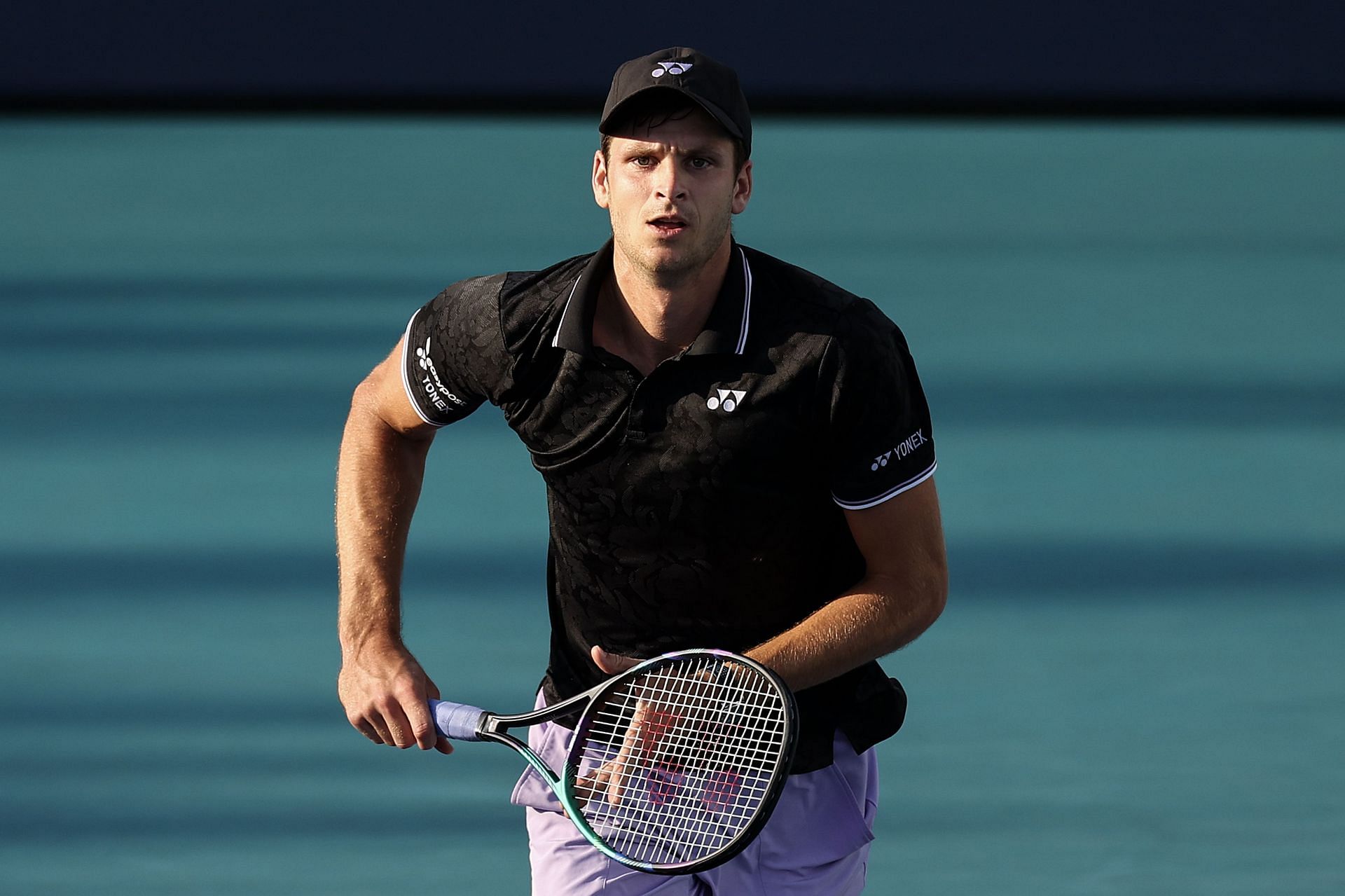 Hubert Hurkacz in action at the Miami Open