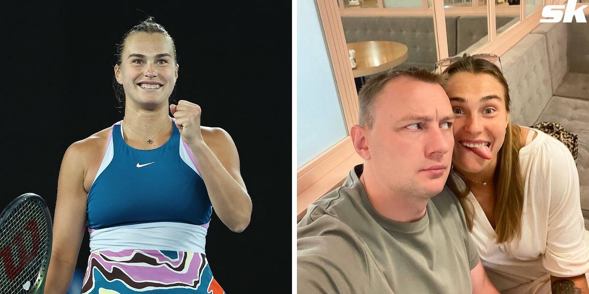 Aryna Sabalenka (L), pictured with her boyfriend (R)