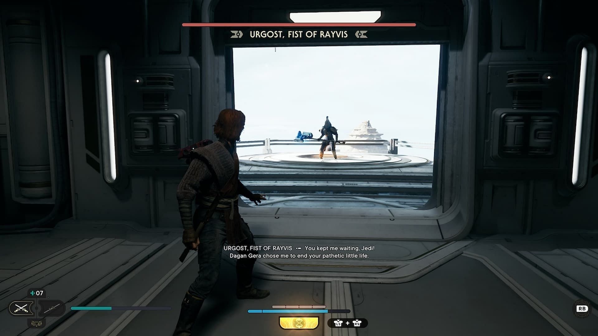 Urgost, Fist of Rayvis boss battle in Star Wars Jedi Survivor (Image via EA)