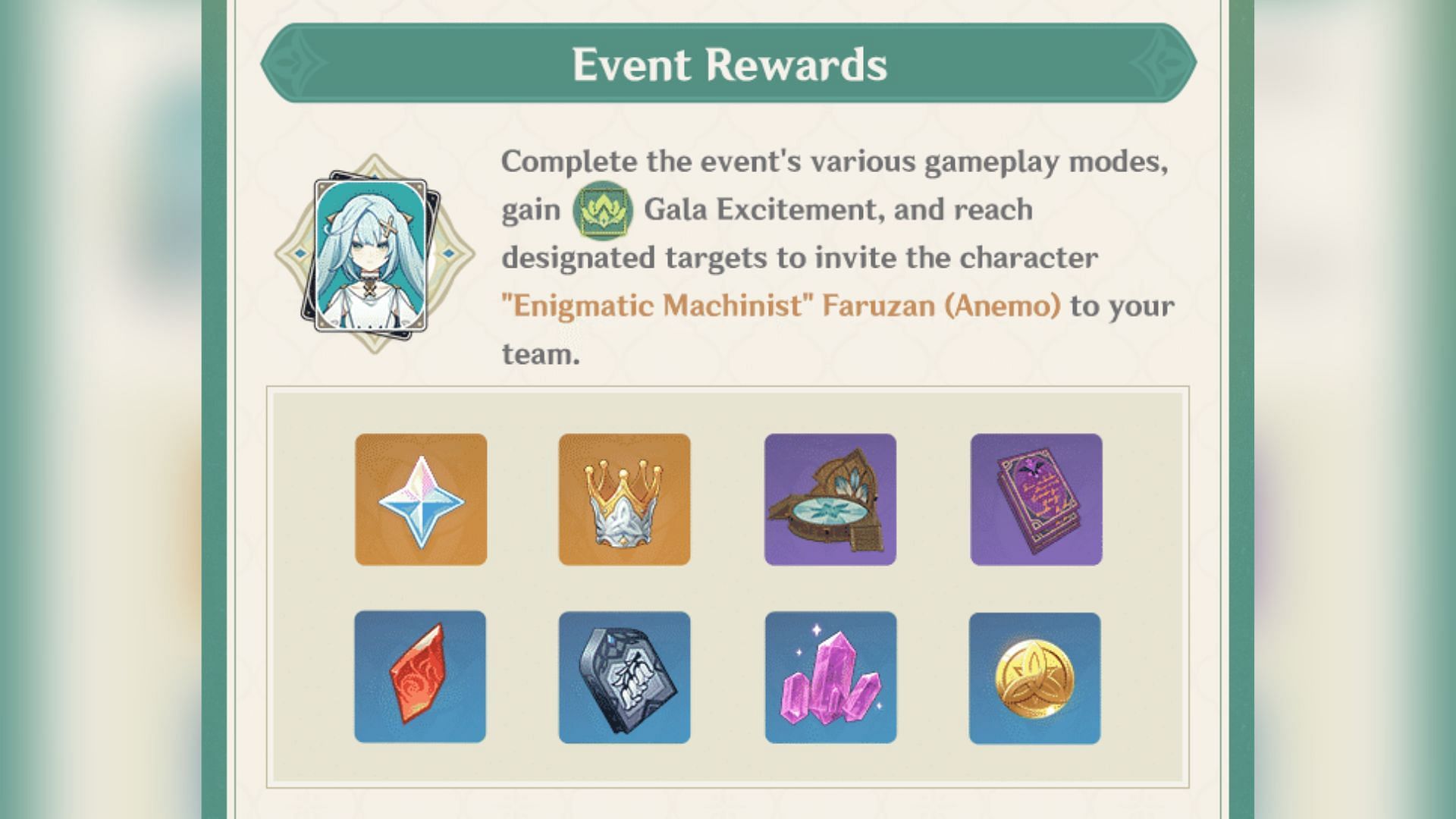 Collect enough event currency to invite Faruzan (Image via HoYoverse)