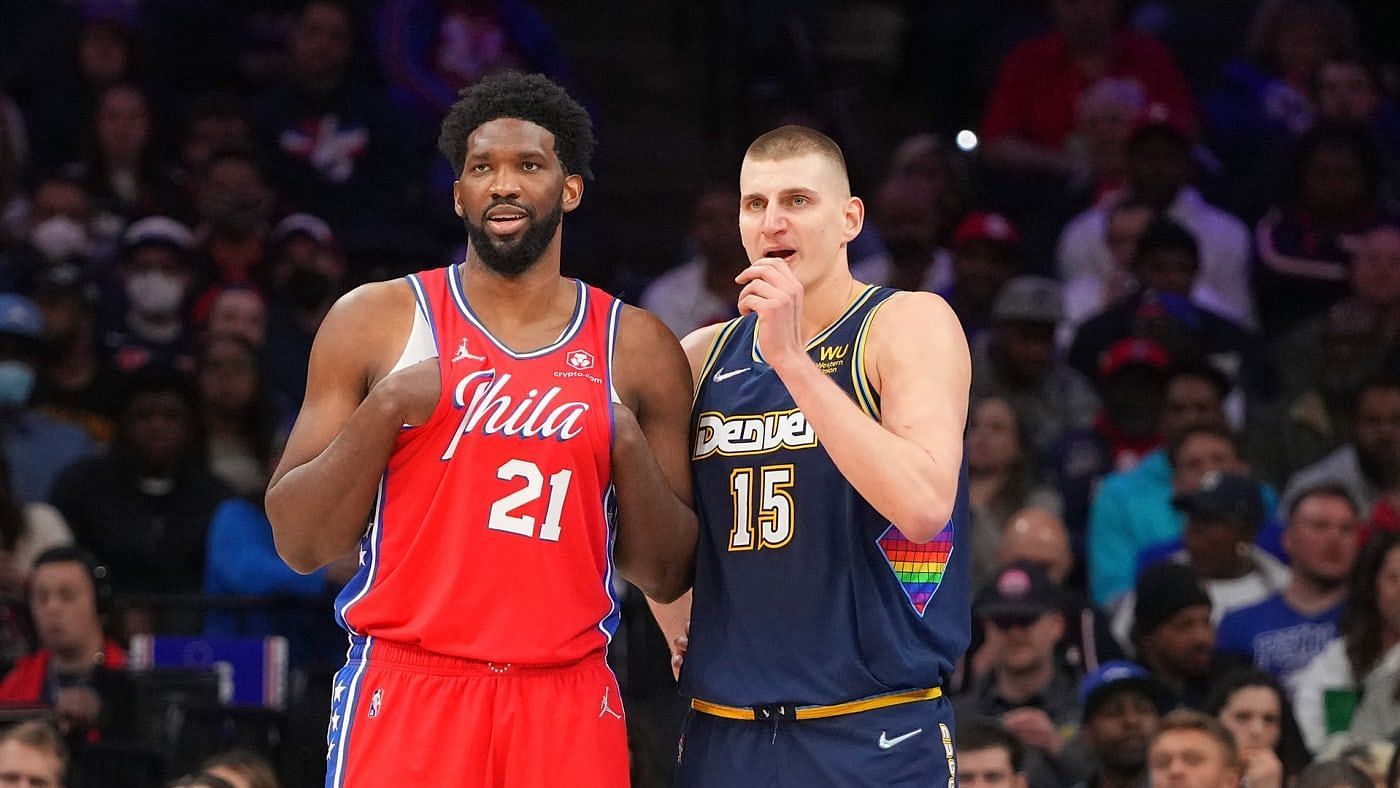 Joel Embiid next to Nikola Jokic