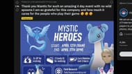 Jlinnenkamp's post sarcastically skewering Pokemon GO's "A Mystic Hero" event (Image via u/Jlinnenkamp20/Reddit)