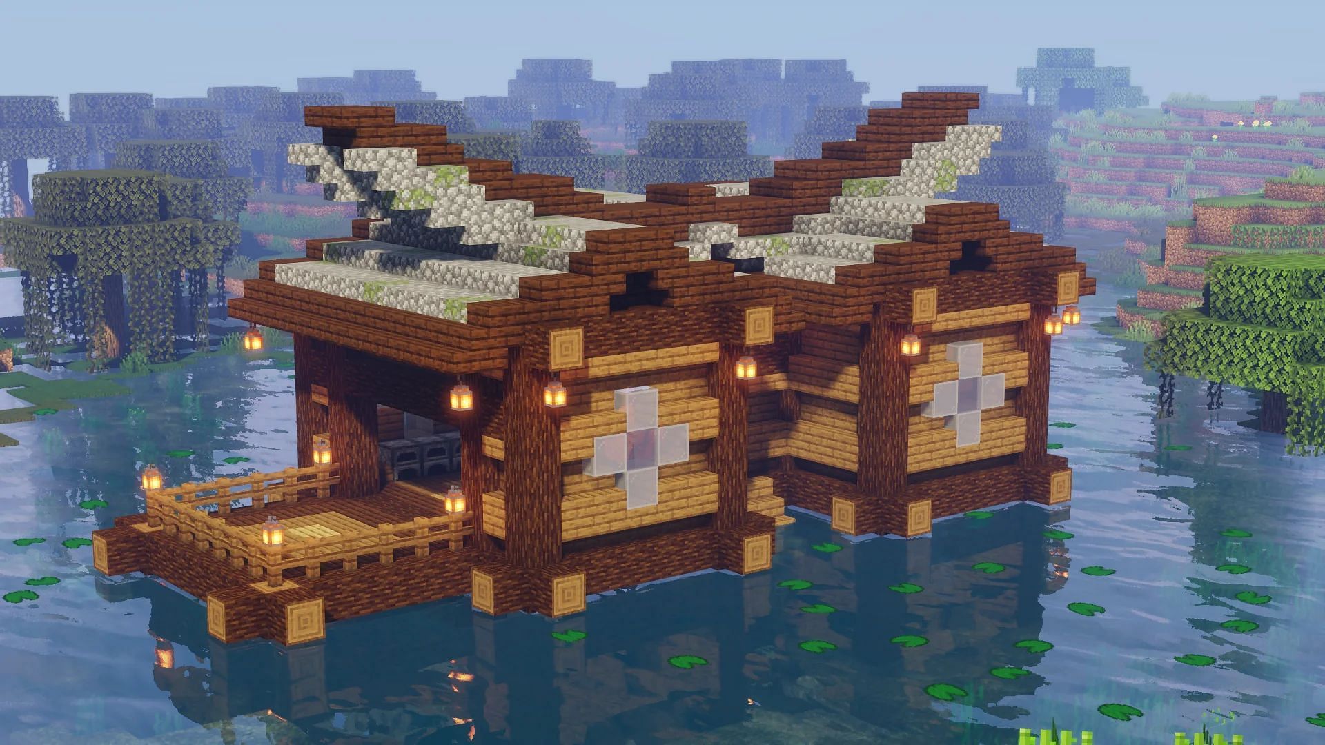 Players can also build a unique house in Minecraft&#039;s Swamp biomes (Image via Reddit/Memeborg101)