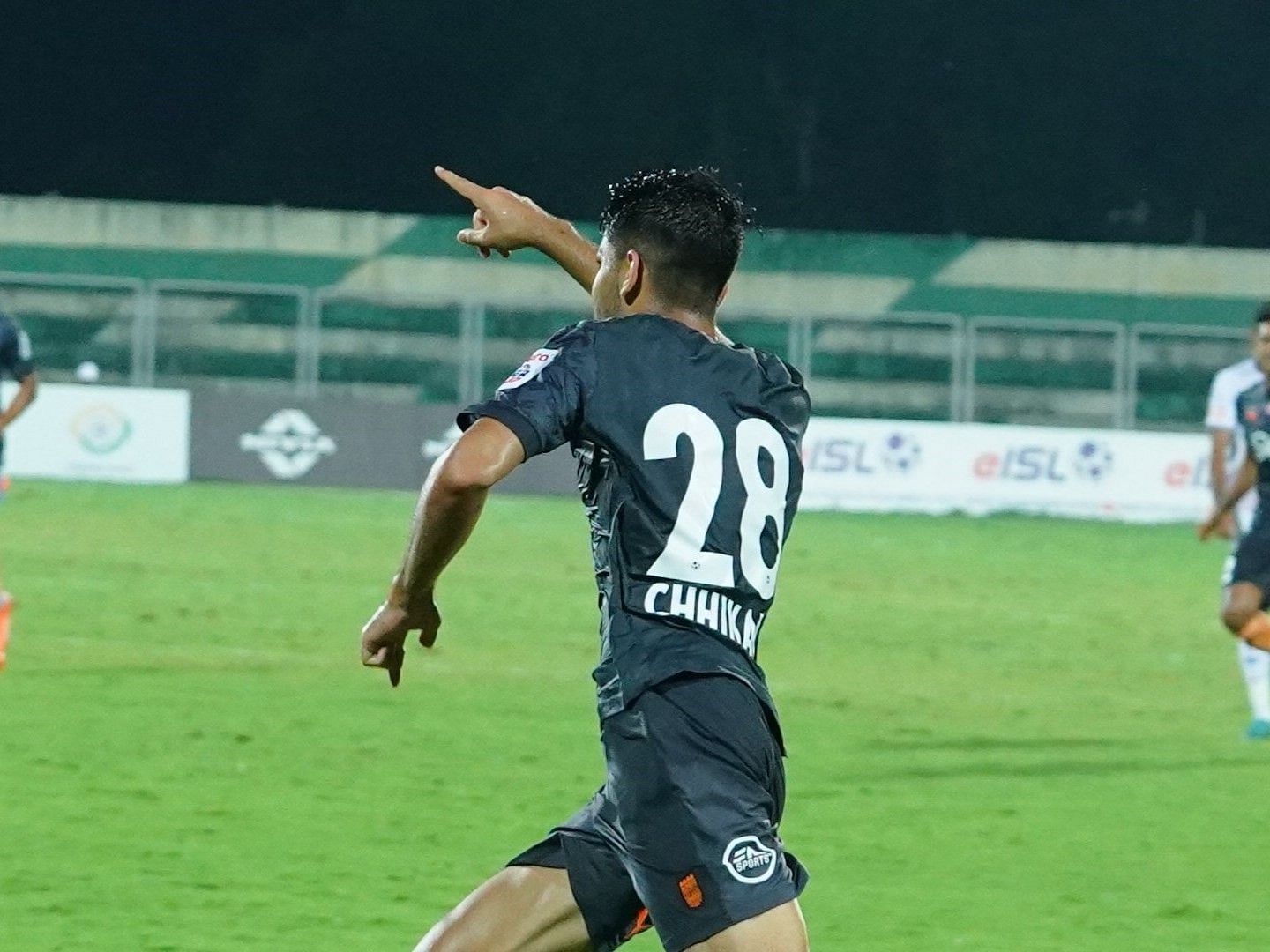Ayush Chhikara celebrates putting Mumbai City FC ahead against Chennaiyin FC. [Credits: Twitter]