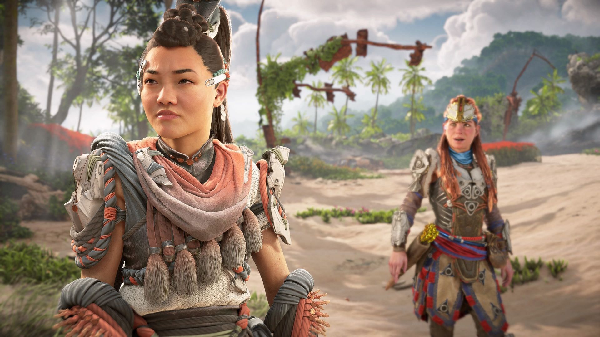 Aloy meets some really intriguing new characters, including the Quen warrior, Seyka (Image via Horizon Forbidden West: Burning Shores)