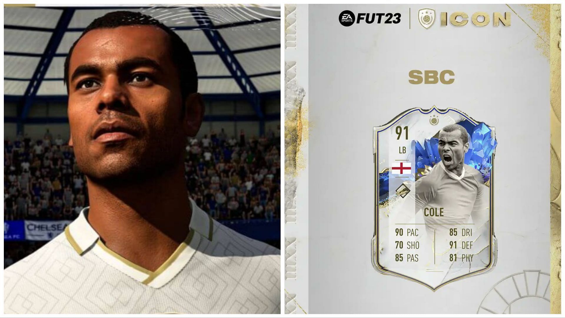 TOTY Icon Cole will arrive as an SBC (Images via EA Sports and Twitter/NickyCai2)