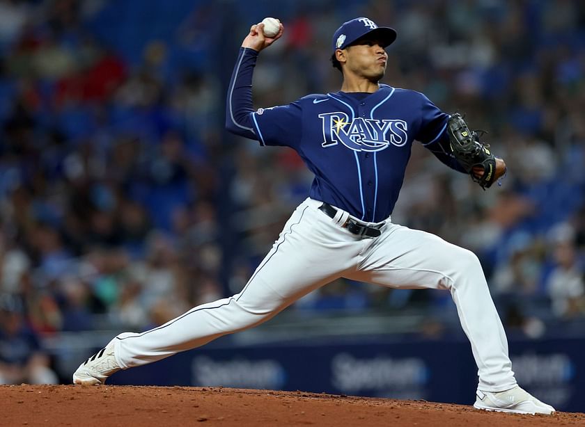 Tampa Bay Rays starter Taj Bradley pitches during a baseball game