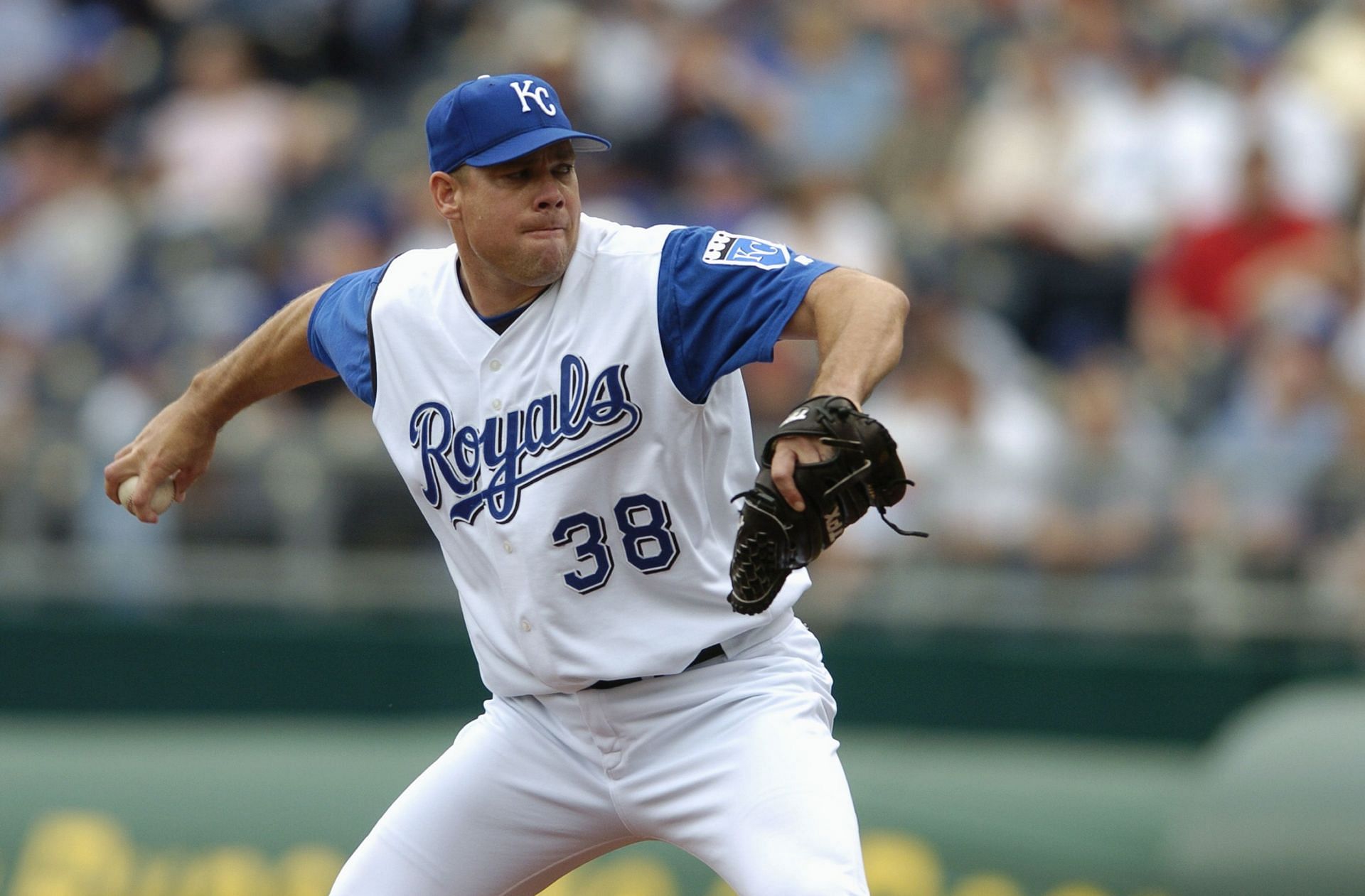 Pitcher Jason Grimsley #38 of the Kansas City Royals delivers against the Toronto Blue Jays during the game at Kauffman Stadium on May 12, 2004, in Kansas City, Missouri. The Royals won 4-3. (Photo by Larry W. Smith/Getty Images)