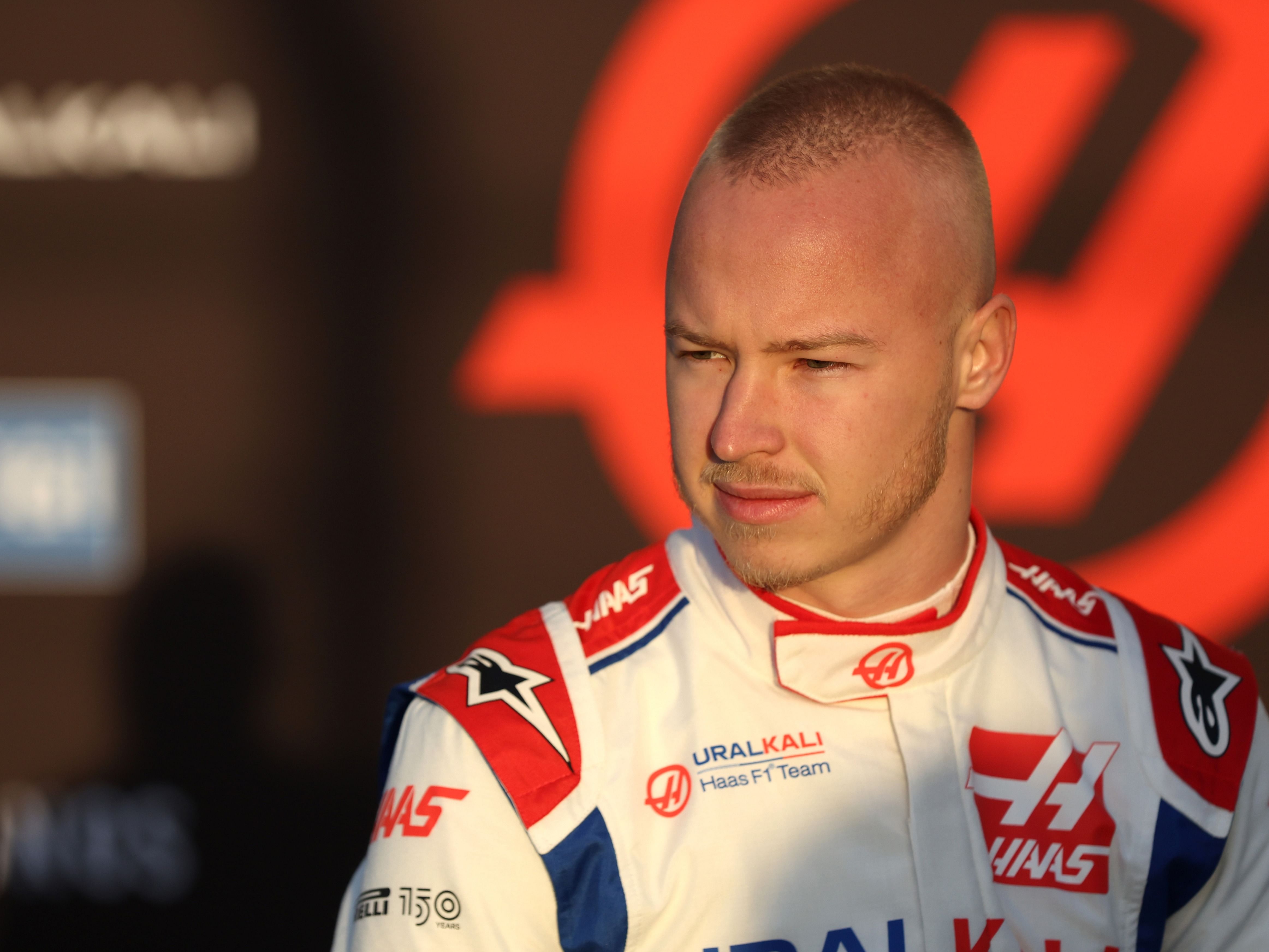 Nikita Mazepin unveils the Haas F1 VF-22 Ferrari during Day One of F1 Testing at Circuit de Barcelona-Catalunya on February 23, 2022 in Barcelona, Spain. (Photo by Mark Thompson/Getty Images)