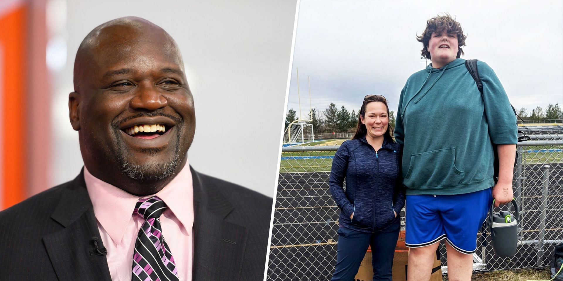 NBA legend Shaquille O&rsquo;Neal and 14-year-old Eric Kilburn Jr. with his mother Rebecca Kilburn