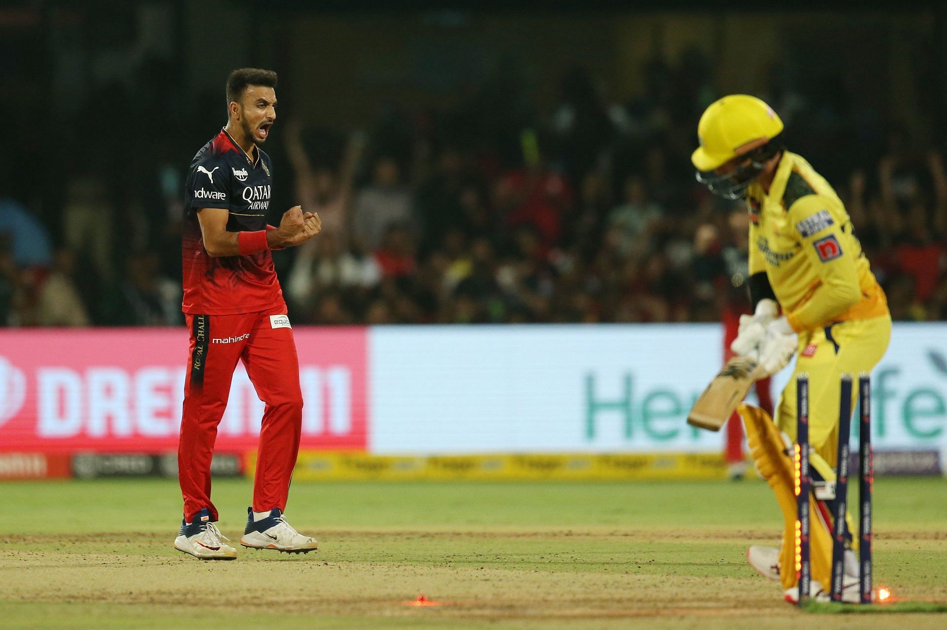Harshal Patel celebrates the wicket. (Image Credits: Twitter)