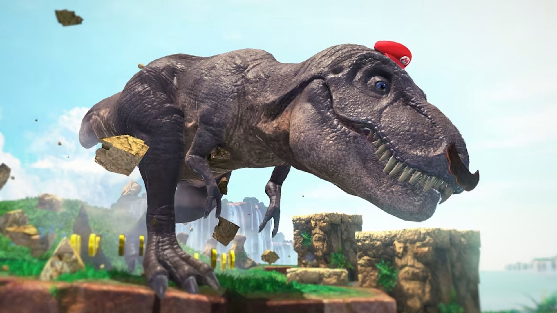 Mario can even control a T-Rex with his hat (Image via Nintendo)