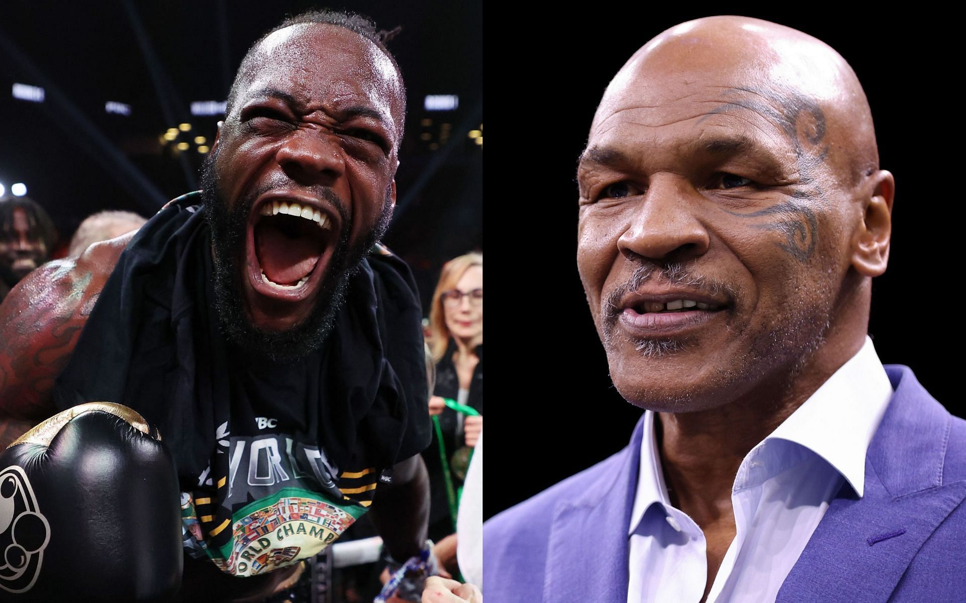 Deontay Wilder (L), and Mike Tyson (R).