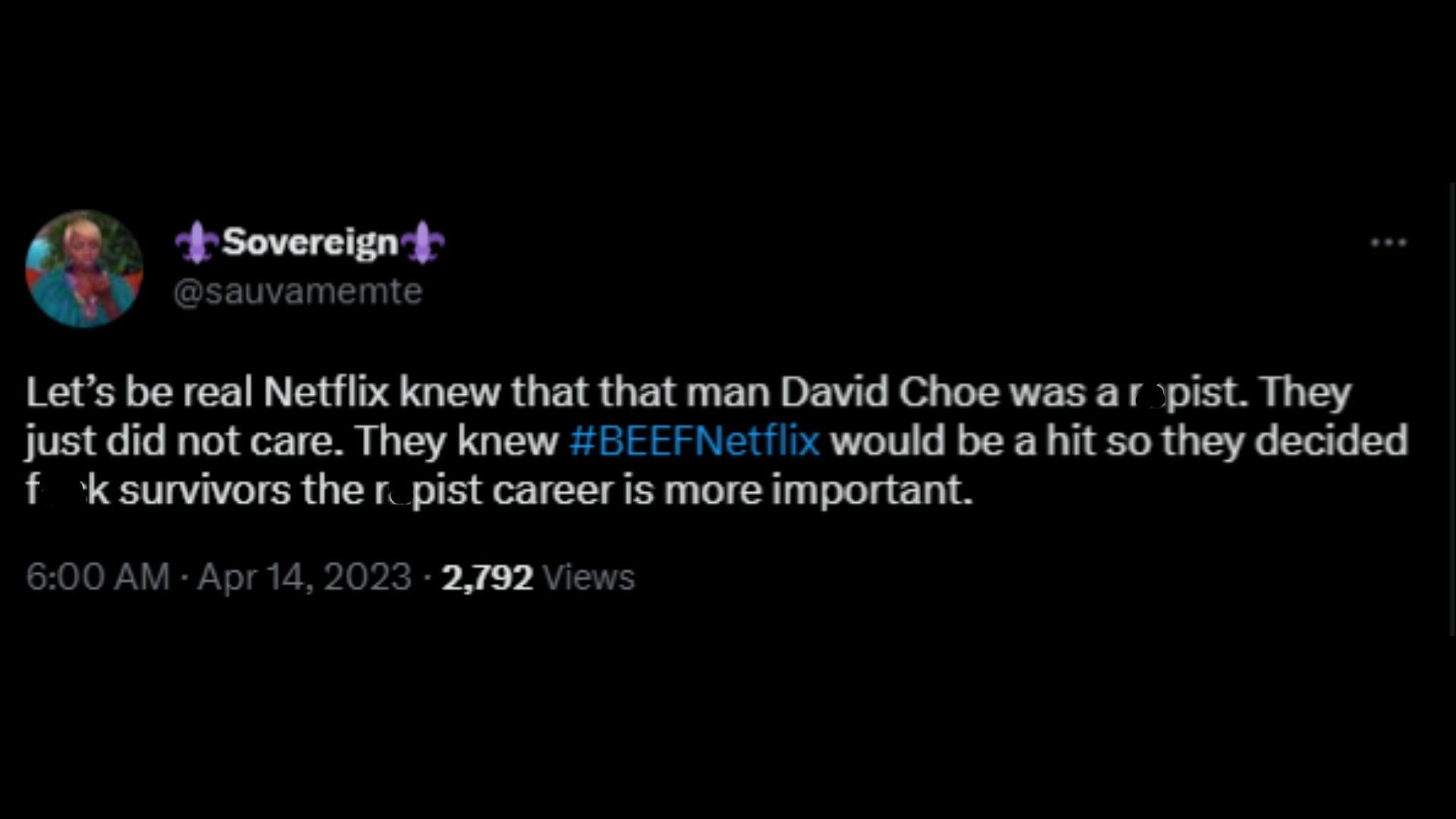 Screenshot of a Twitter user remarking on Choe&#039;s resurfaced video.