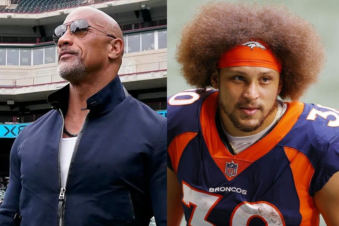 The Rock, left, Phillip Lindsay, right