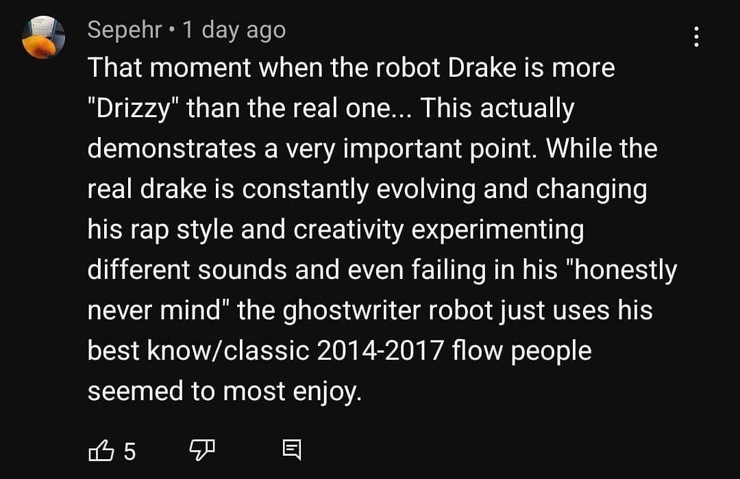 User calls the robot Drake more &quot;drizzy&quot; (Image via YouTube/Sepehr)