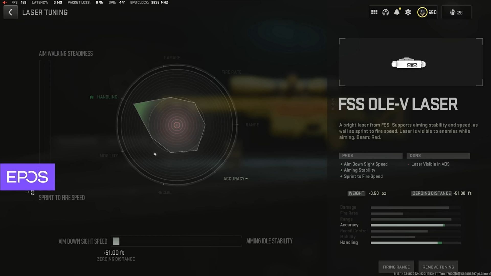 Tuning for FSS OLE-V Laser (Image via Activision and YouTube/Metaphor)