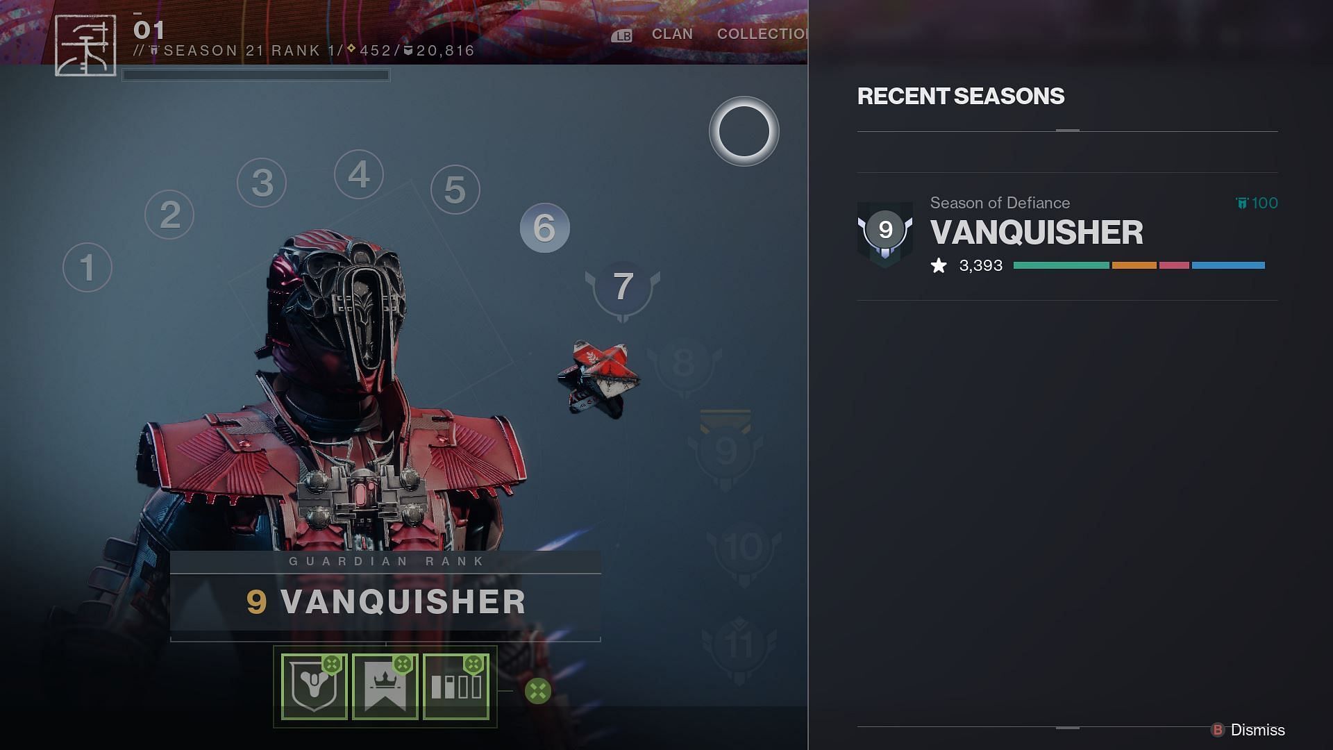 The new display screen that will show previous Guardian Ranks (Image via Destiny 2)