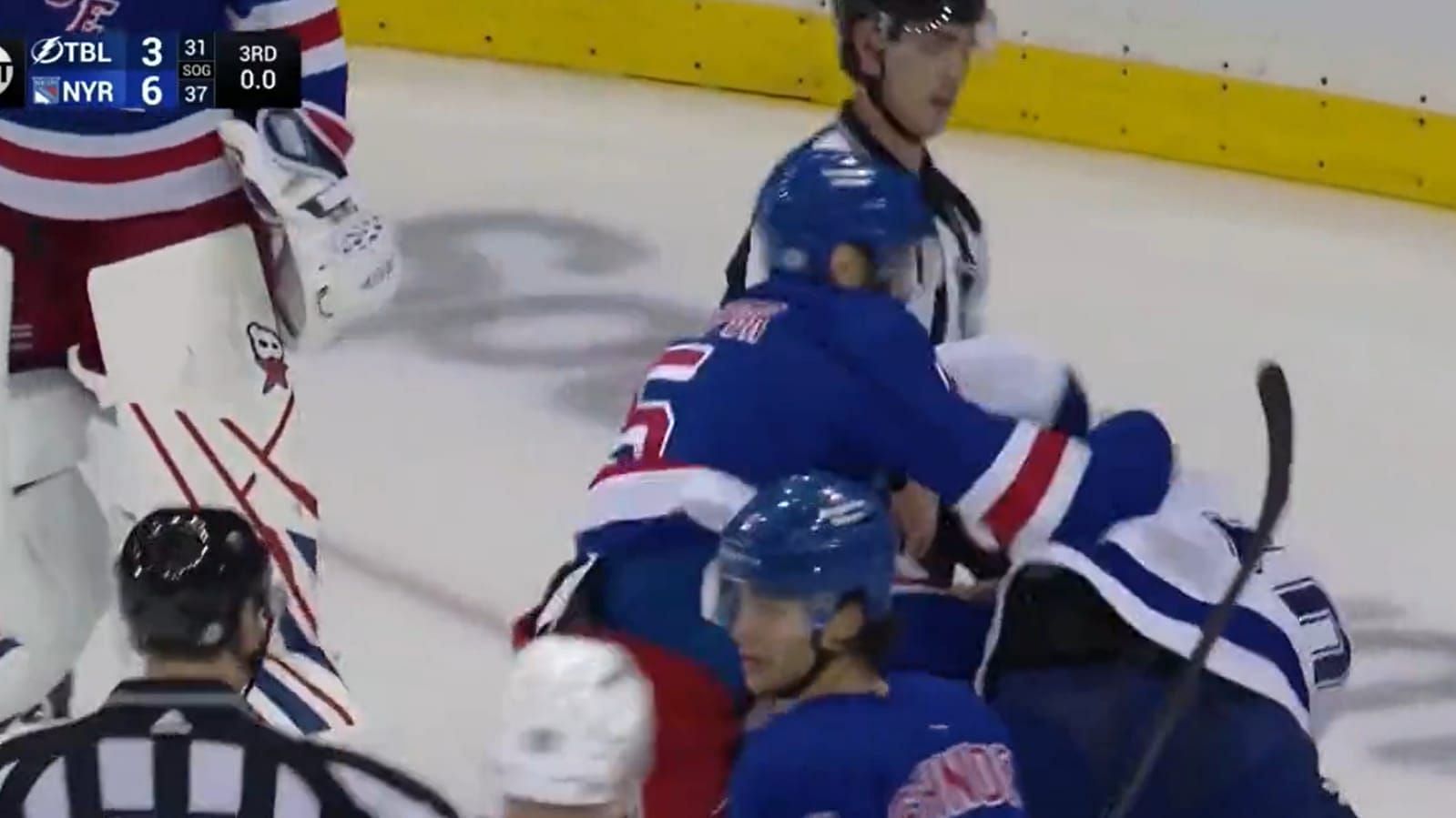 Tampa Bay Lightning and New York Rangers game sees multiple fights.