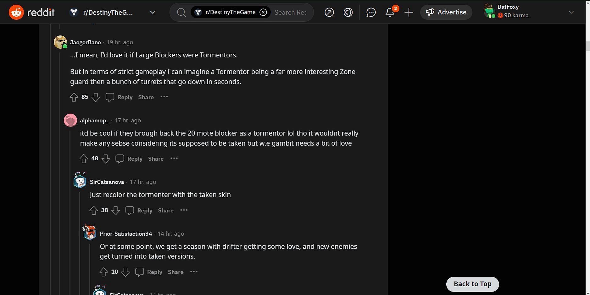 More comments on the Destiny 2 post (Image via Reddit)
