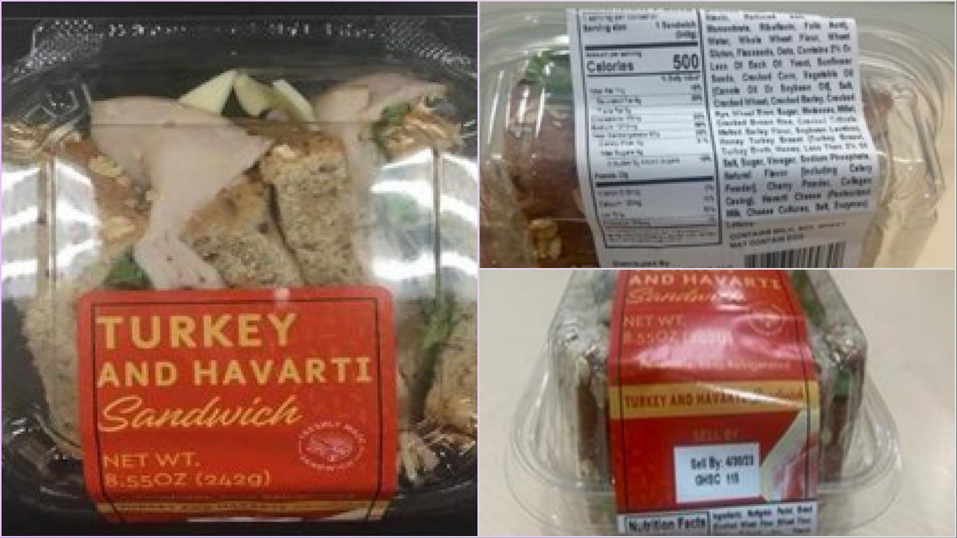The recalled Turkey and Havarti sandwiches contain sesame in the bread (Image via FDA)