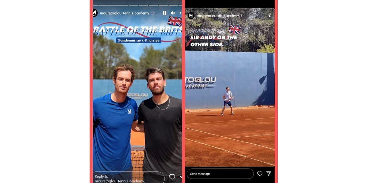 Andy Murray and Cameron Norrie in the Instagram stories