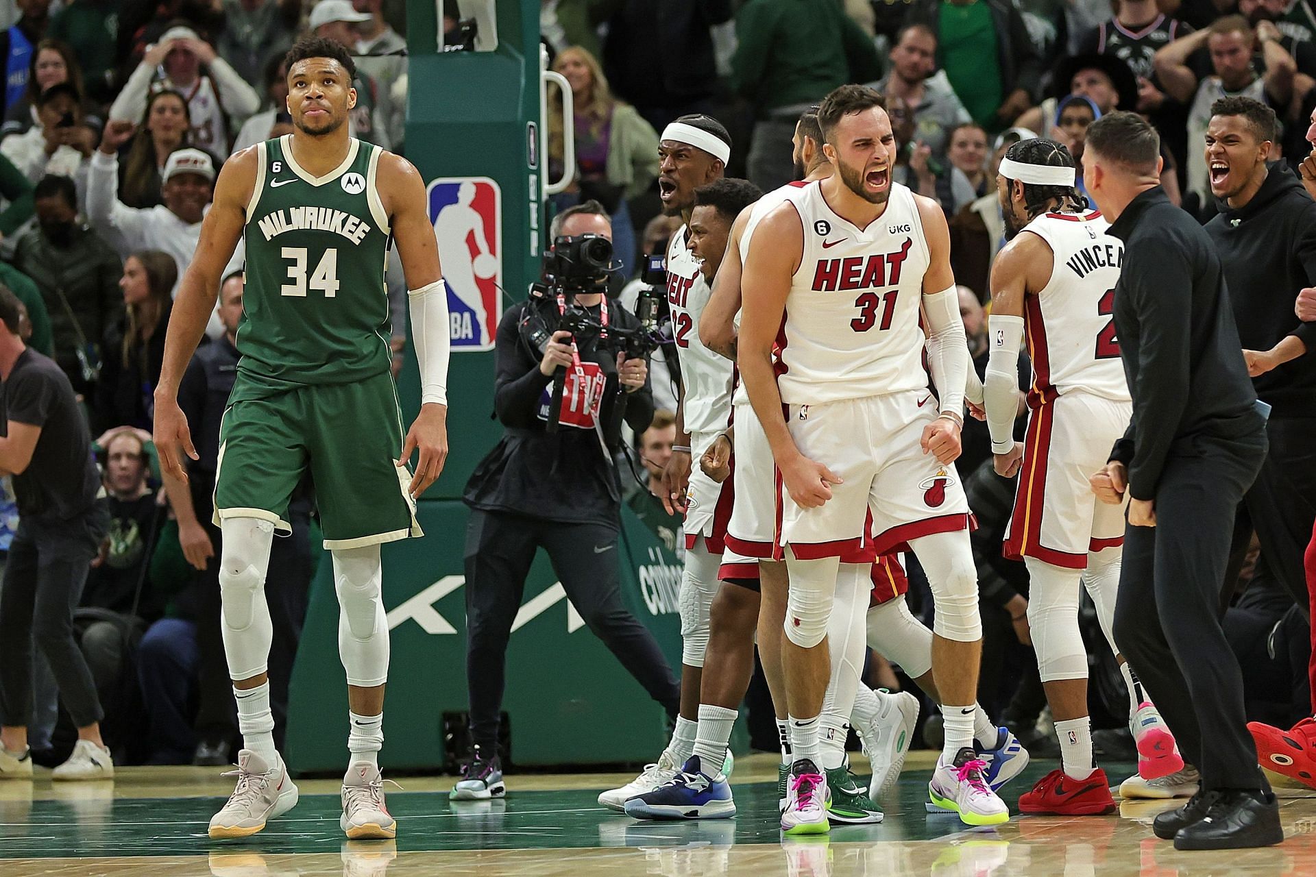 Giannis Antetokounmpo of the Milwaukee Bucks against the Miami Heat