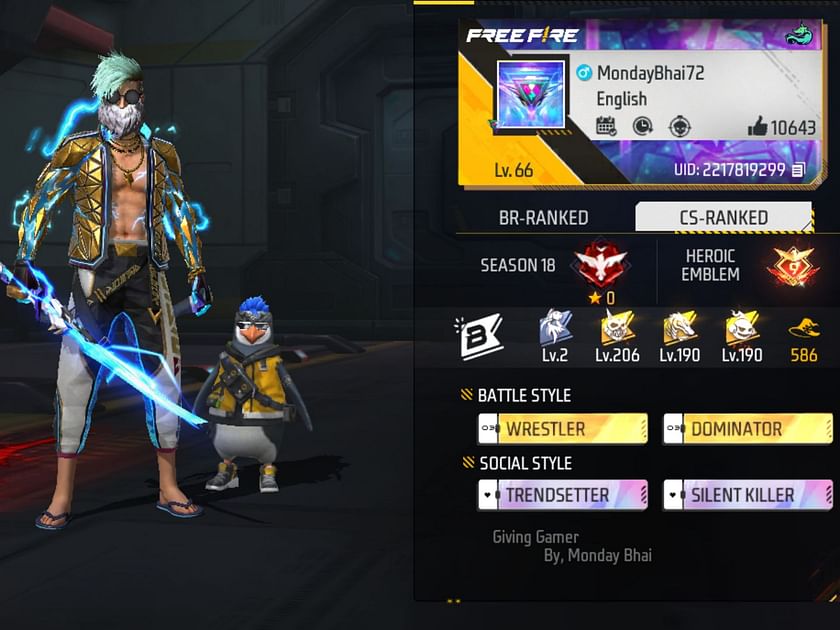Crazy Gamer Vki's Free Fire MAX ID, level, stats, rank, guild, earnings,  and more