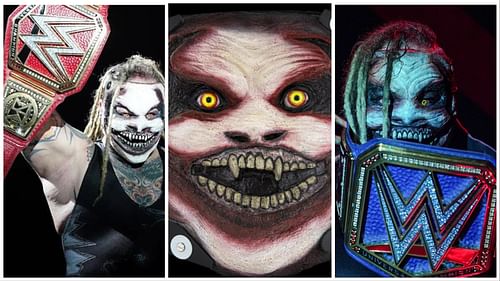 Bray Wyatt with three versions of the WWE Universal Championship