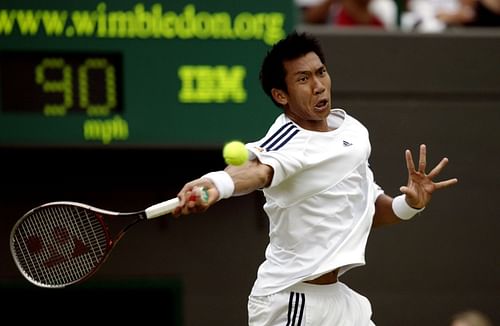 Paradorn Srichaphan of Thailand plays a forehand