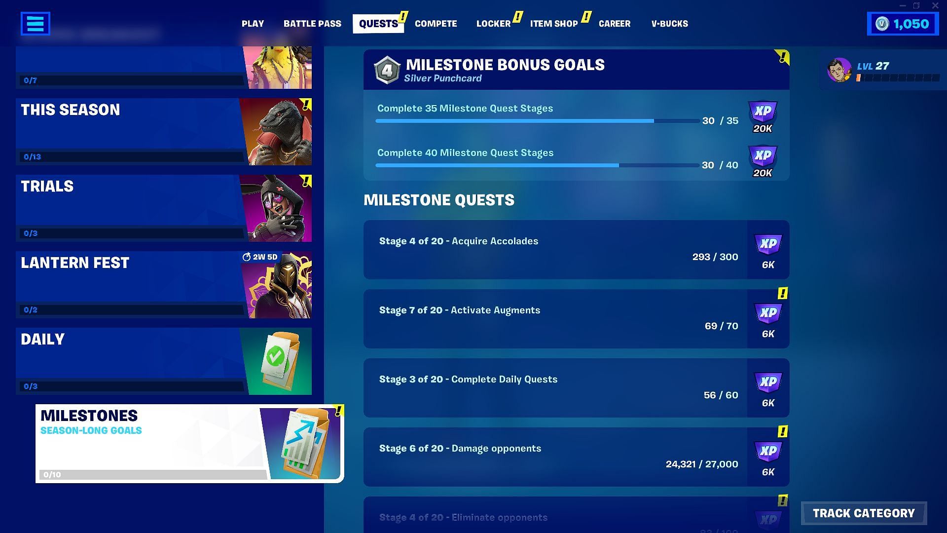 Don&#039;t rush Milestones, they will take time to complete (Image via Epic Games/Fortnite)