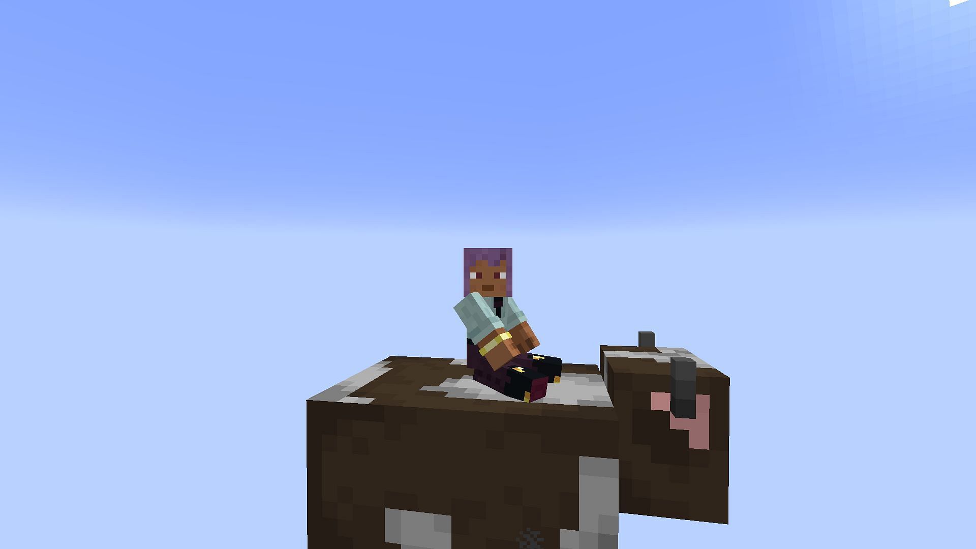 Riding a baloon cow to the moon (Image via Mojang)