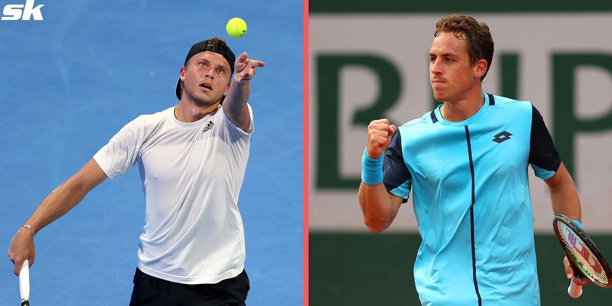 Muller (left) takes on Carballes Baena in the Marrakech final on Sunday.