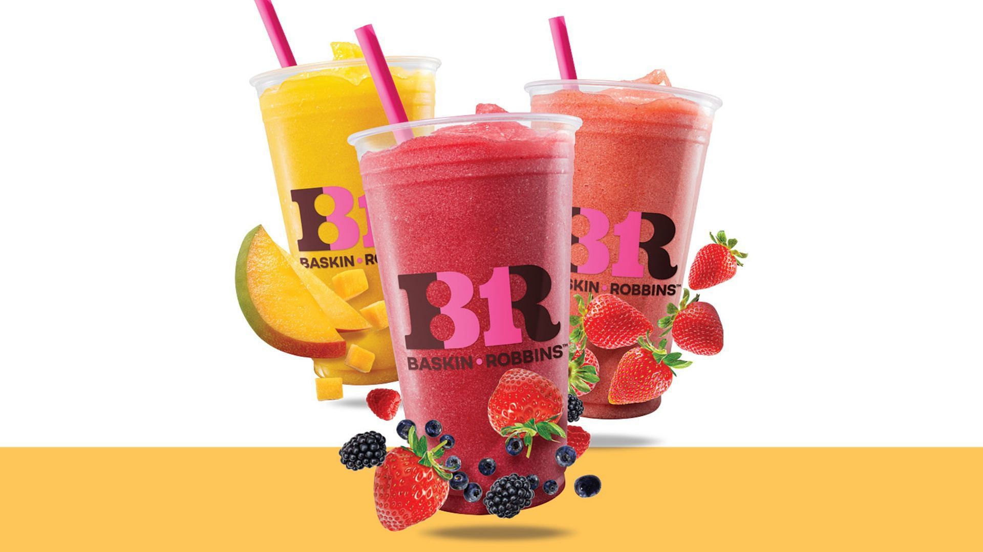 Mixed Berry flavor, Zesty Strawberry flavor, and Tropic Mango flavor non-dairy smoothies (Image via Baskin Robbins)