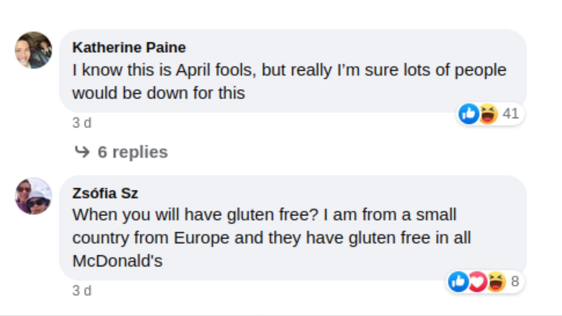 Comments on the official post (Image via @McDonaldsAU/Facebook)