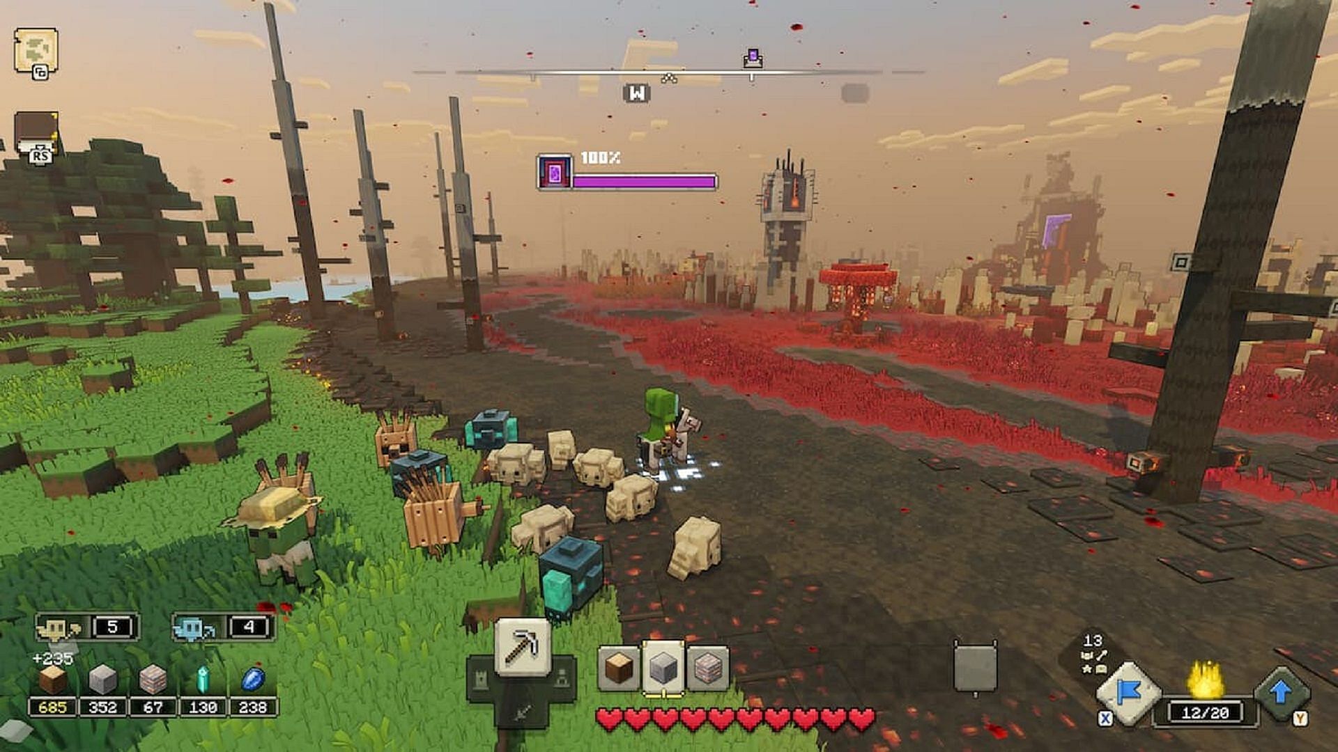 A hero leads a group of golems into battle in Minecraft Legends (Image via Mojang)