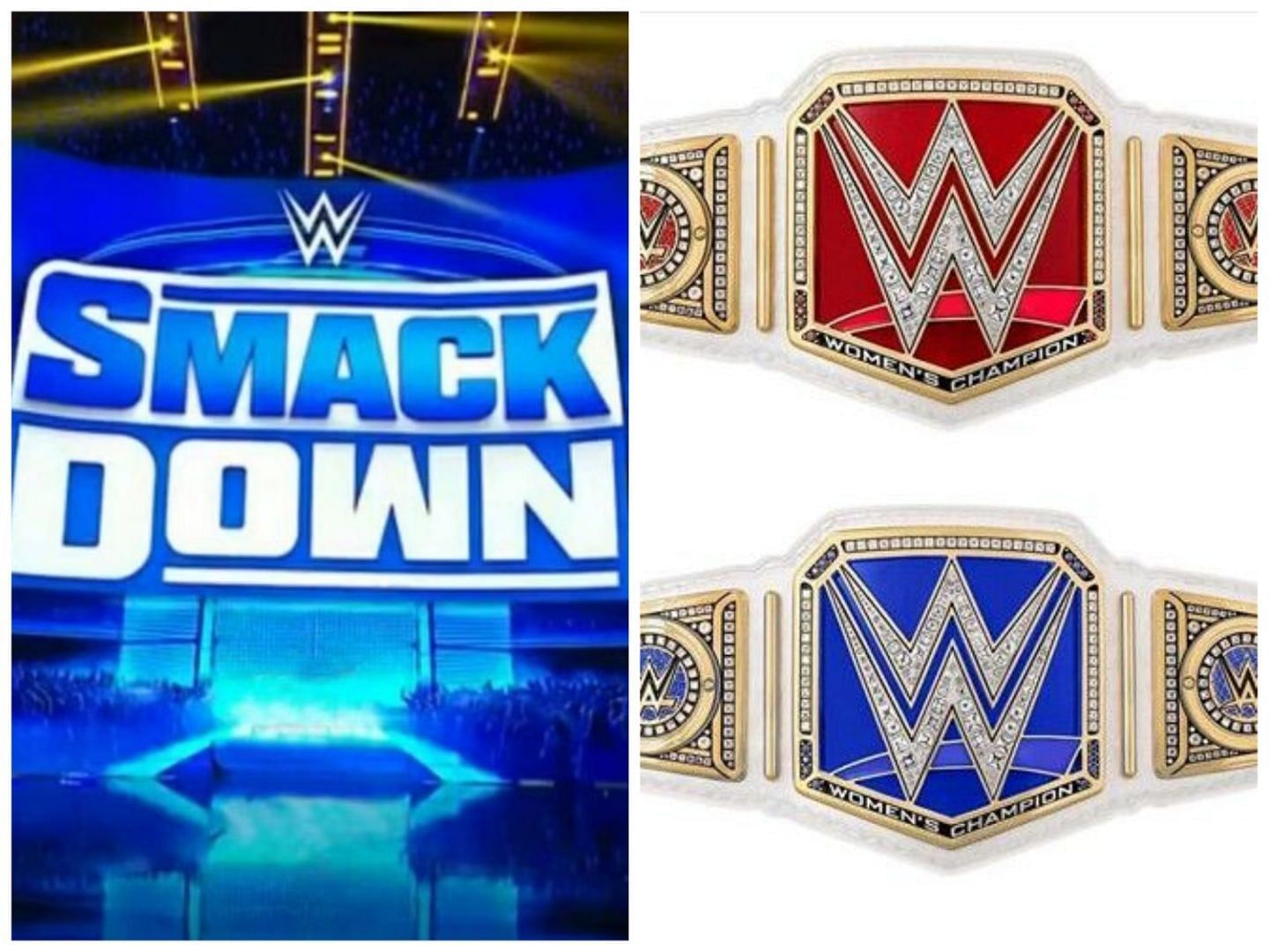 The SmackDown stage, and the Raw and SmackDown Women
