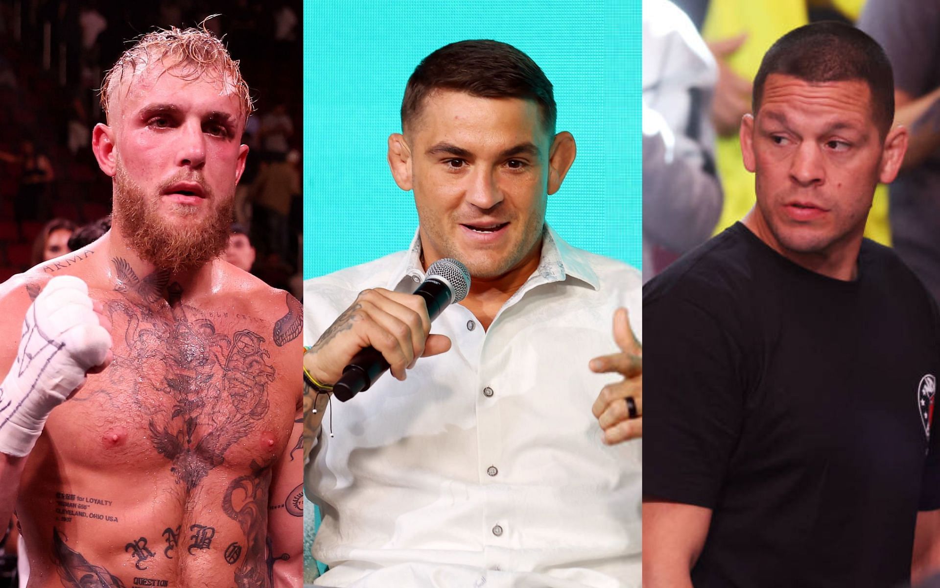 Jake Paul (left), Dustin Poirier (middle) and Nate Diaz (right)