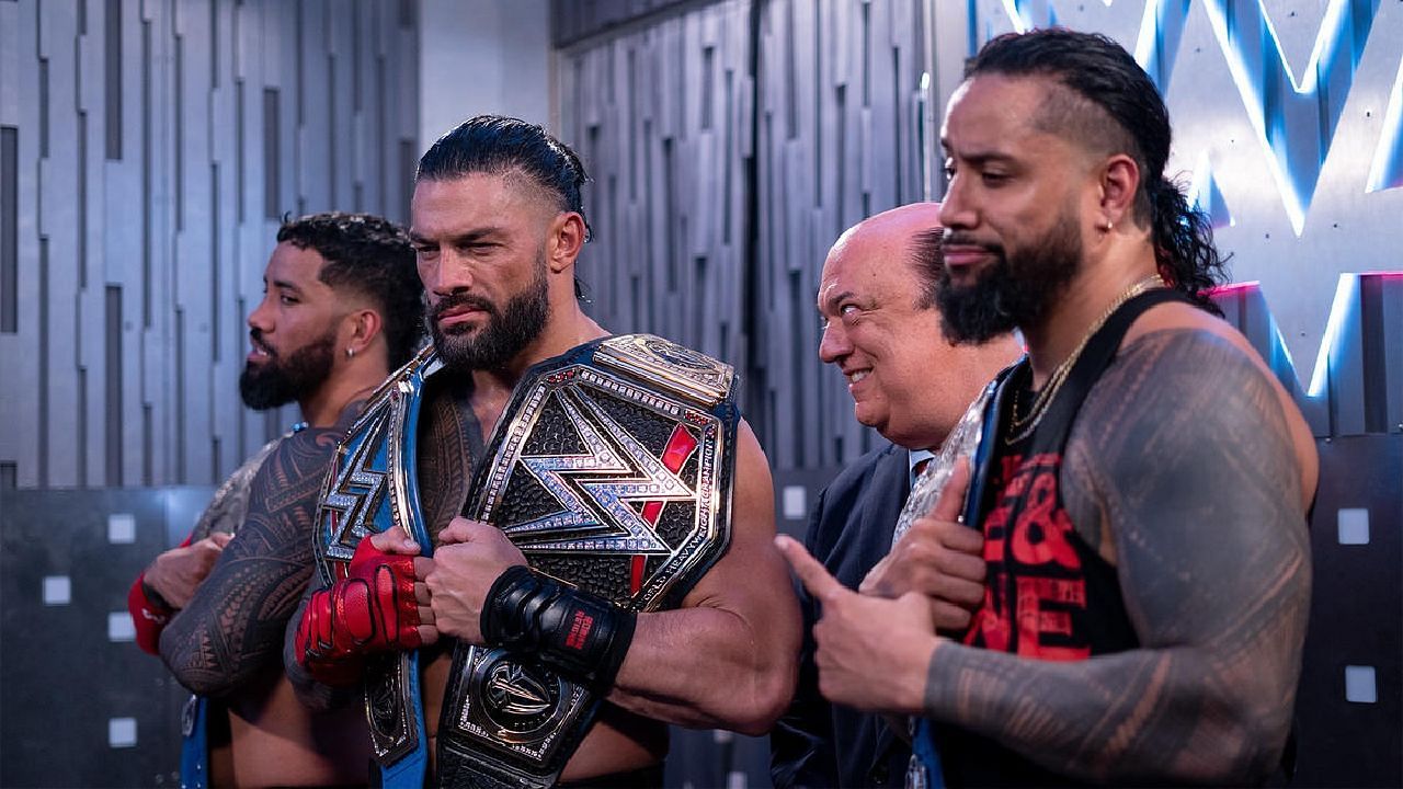 The Bloodline posing for a picture backstage