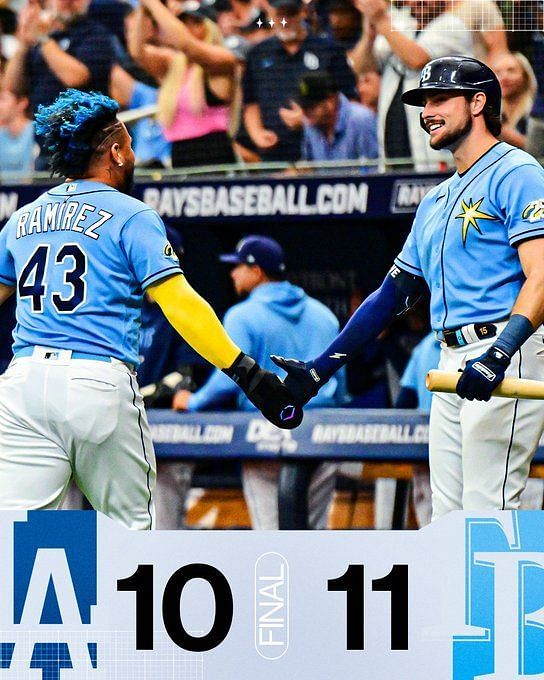 Rays win early Sunday thriller 11-10 over Dodgers