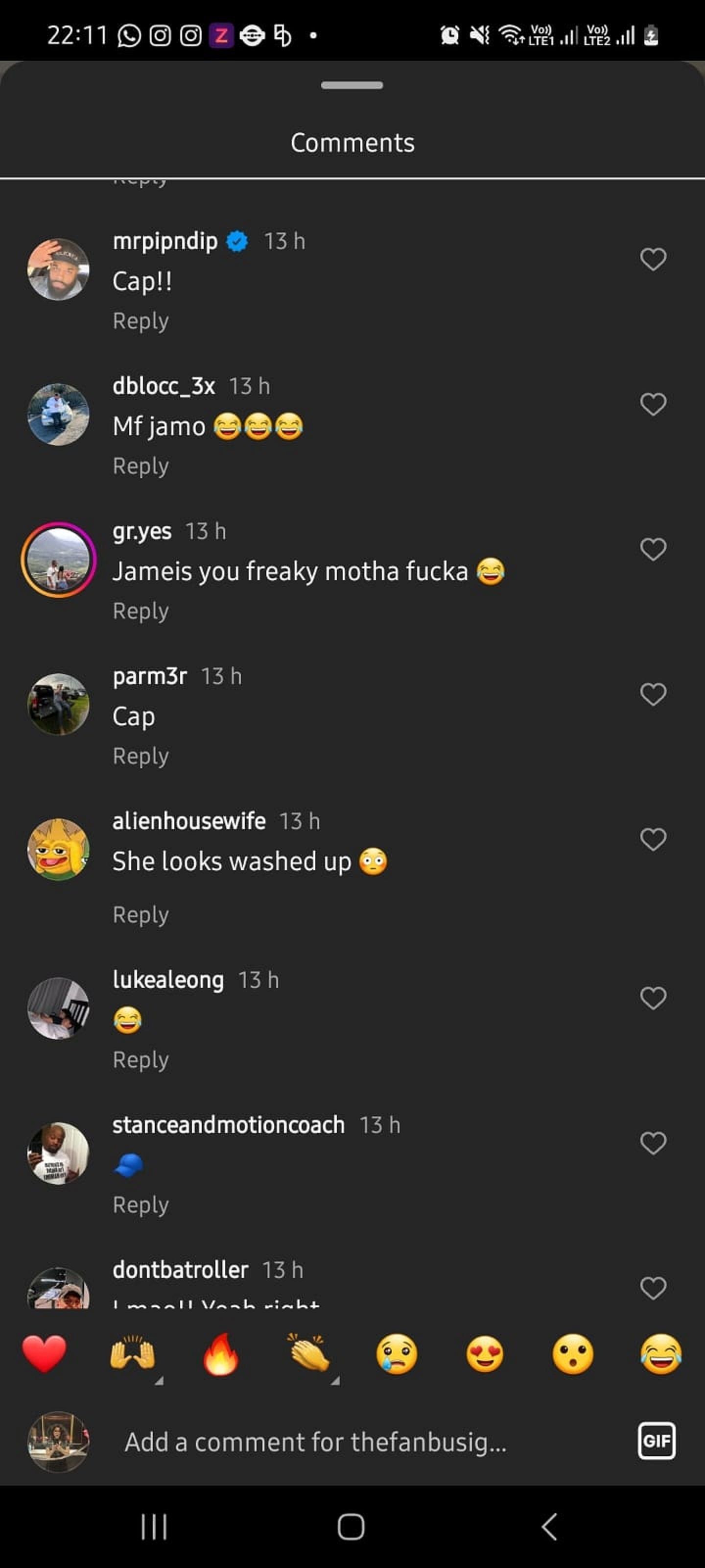 Instagram Screenshot - Comments from Buccaneers Fans