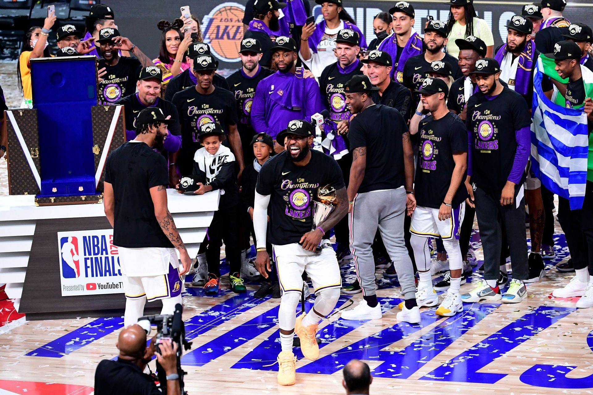 The Lakers celebrate winning the 2020 NBA Finals.