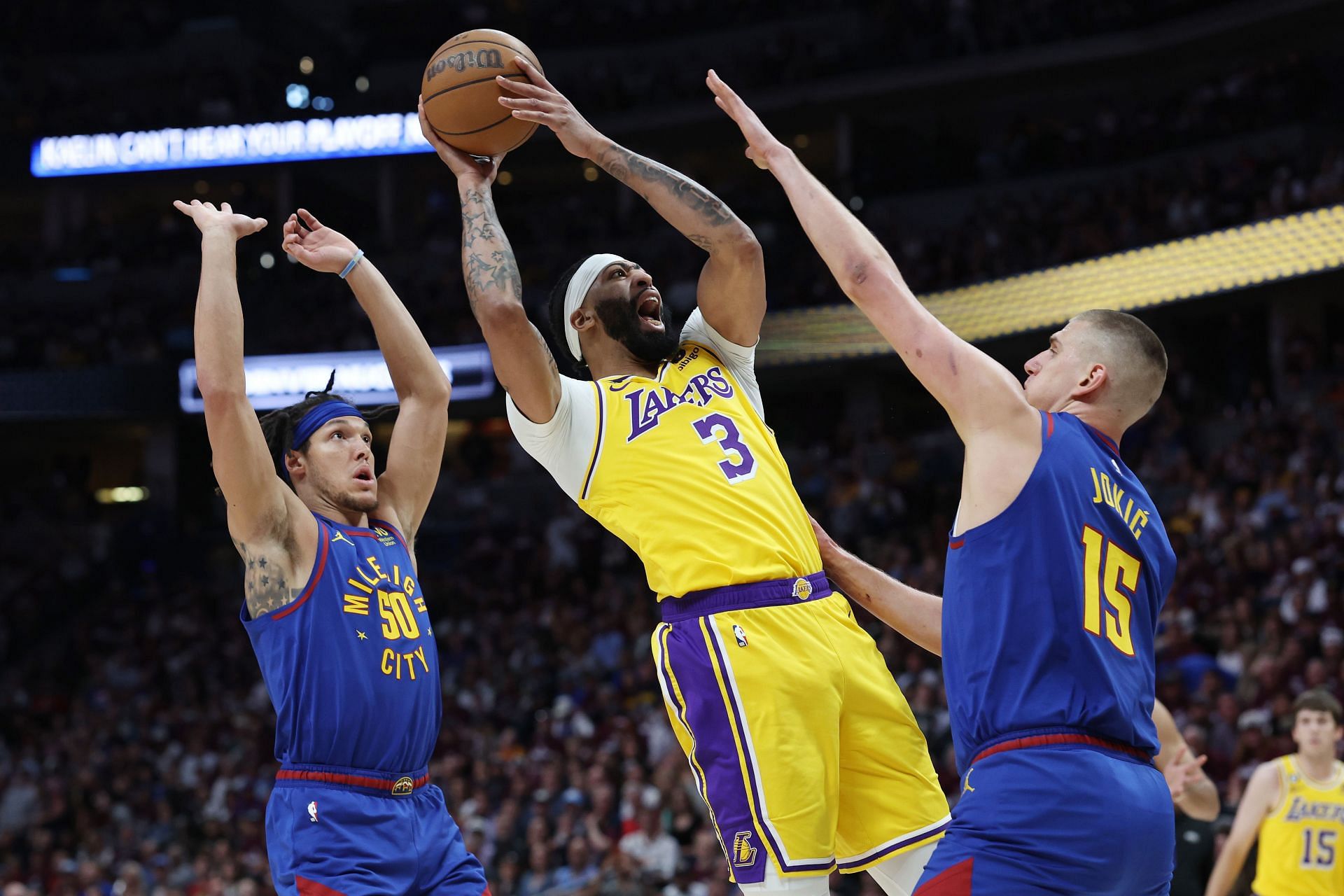 Anthony Davis goes up in Game 2 against Denver Nuggets