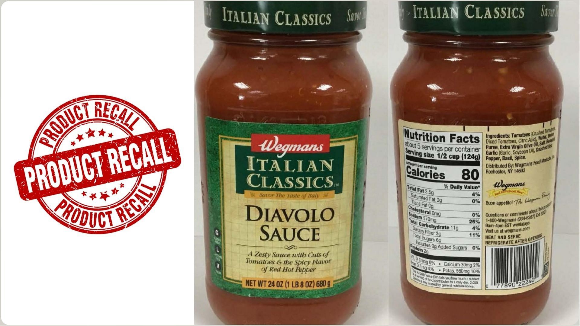 LiDestri Foods recalls Wegmans Italian Classics Diavolo pasta sauce jars over undeclared fish allergen concerns (Image via FDA)